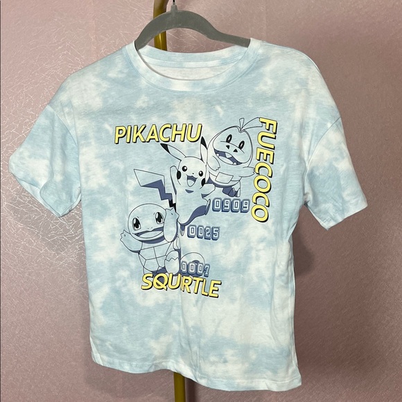 pokeman Other - Kids Light Blue Tie-Dye Pokémon Graphic Tee - Pikachu, Squirtle & Fuecoco